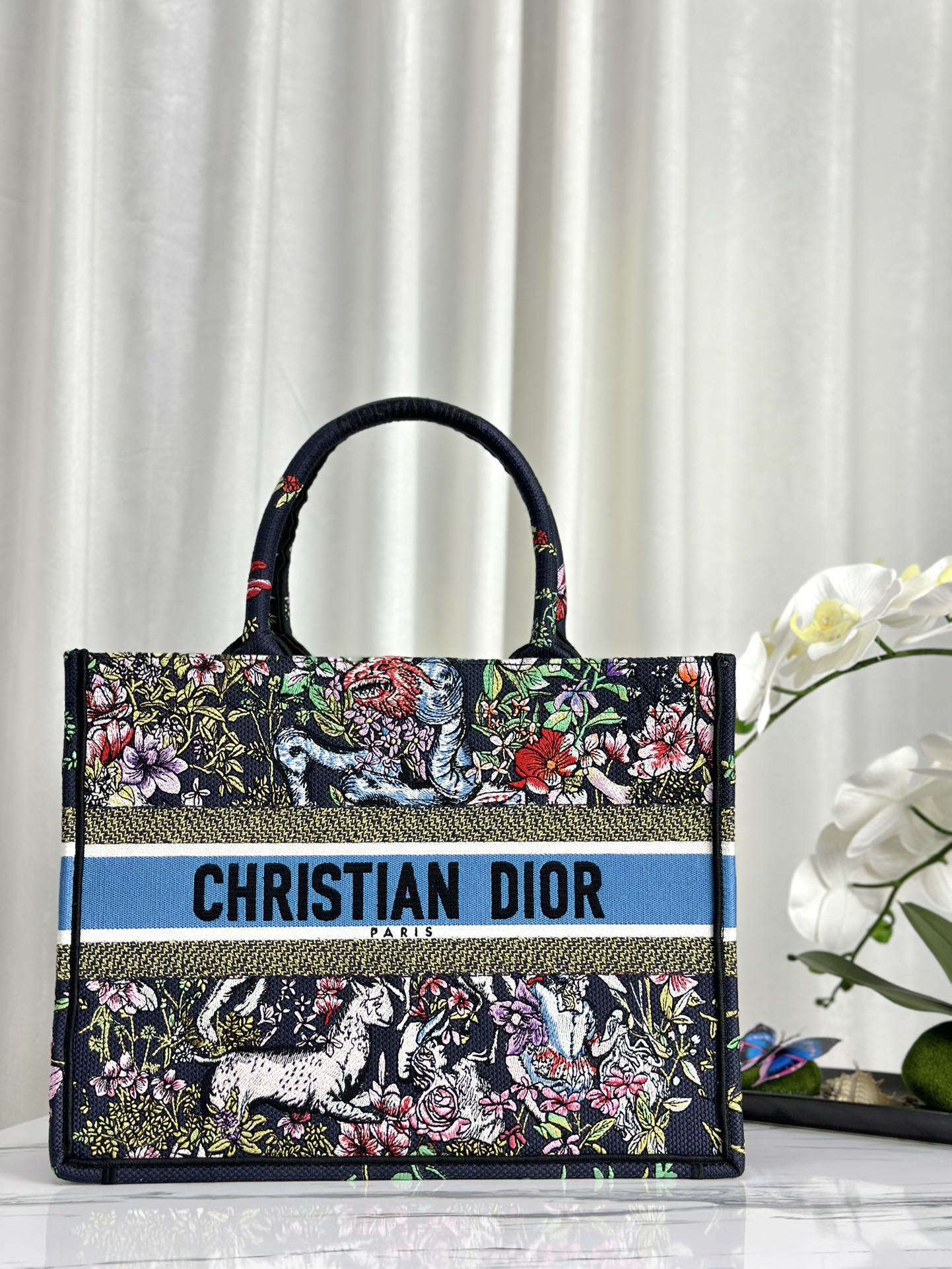 迪D家-Book Tote 黑花刺繡 中號