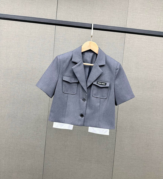 穆M家-2404 冷淡風短款西裝套裝 灰色