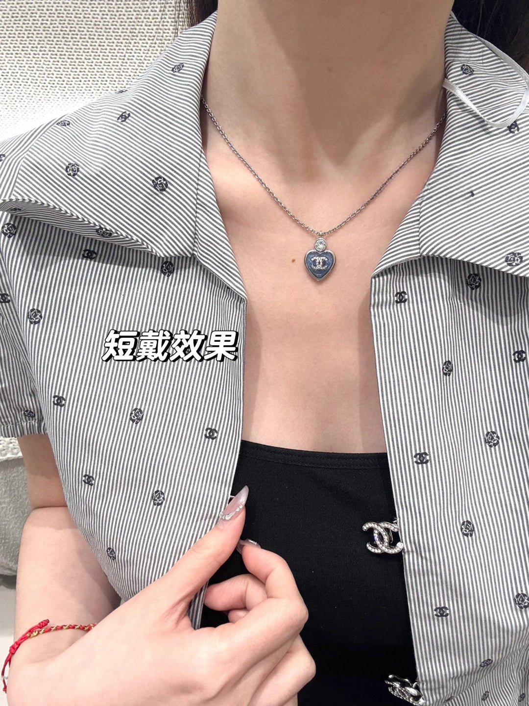 小香家-25P水鑽愛心項鍊-藍色/粉色-長度可調節
