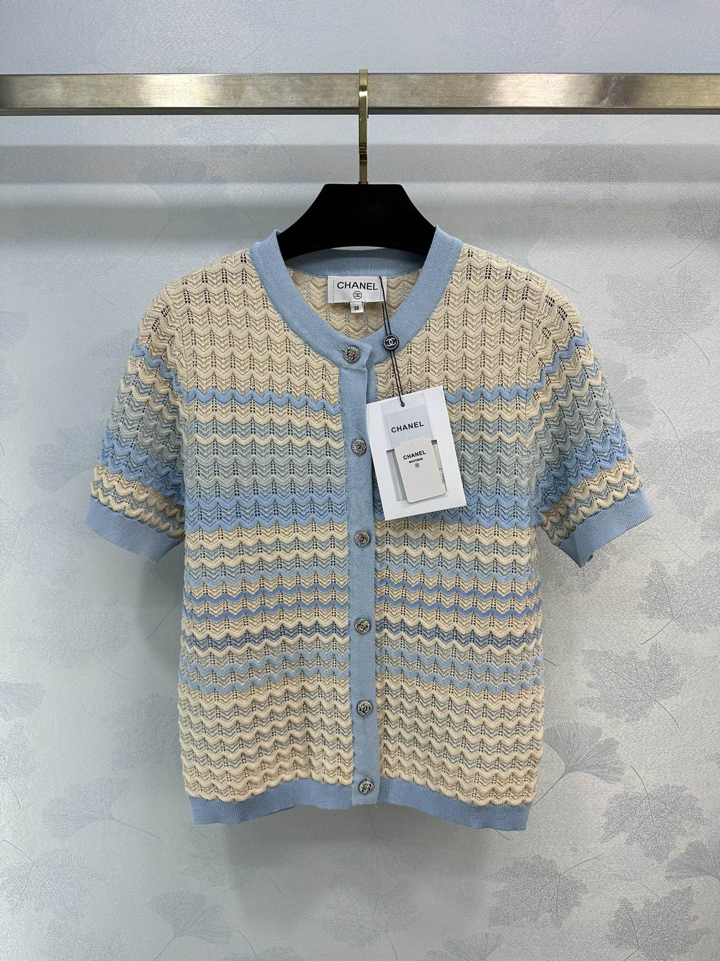 小香家-2404 24春夏新品短袖羊毛上衣 藍色
