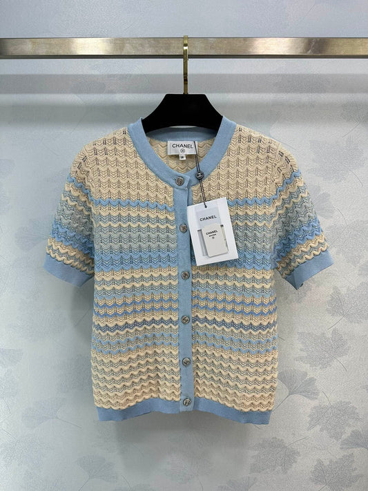 小香家-2404 24春夏新品短袖羊毛上衣 藍色