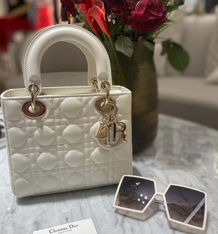 迪D家-Lady dior myABC 羊皮白色金扣 小號