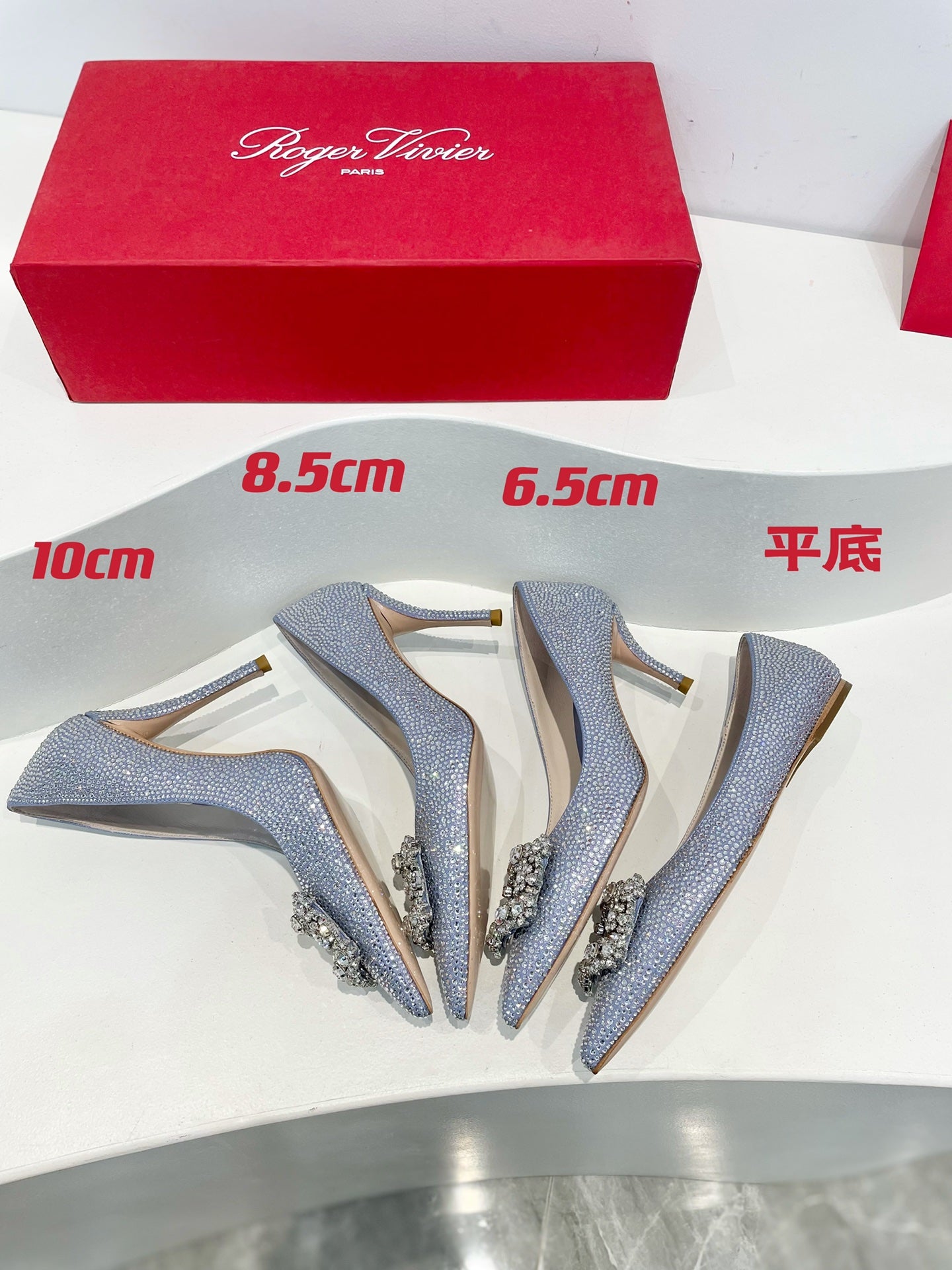 R方扣頭鞋-水晶鞋系列 花鑽平底鞋 水藍色