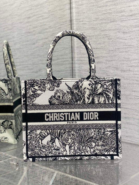 迪D家-Book Tote 2023春夏系列 老虎刺繡 白色 小號