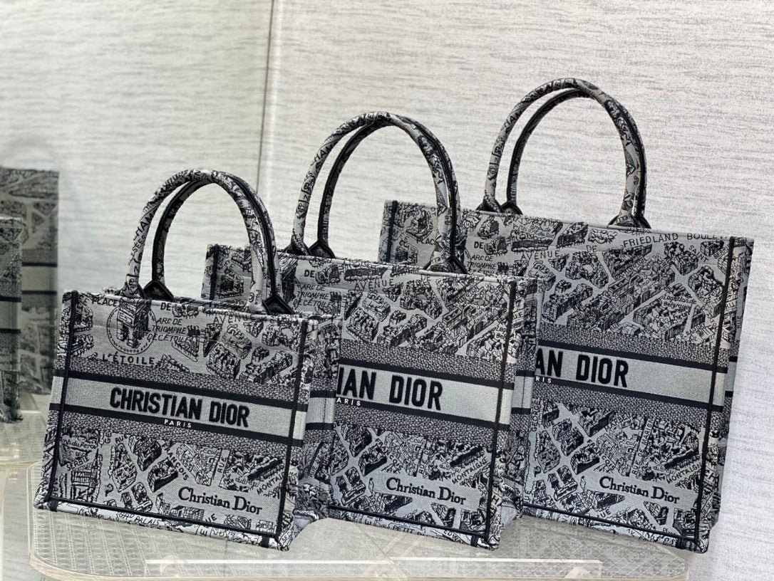 迪D家-Book Tote 2023春夏系列 巴黎地圖刺繡 灰色 小號