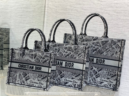 迪D家-Book Tote 2023春夏系列 巴黎地圖刺繡 灰色 小號
