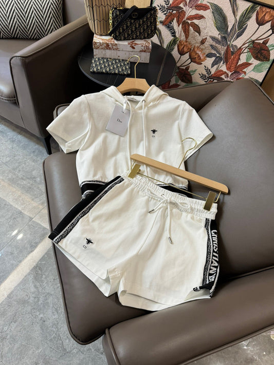 迪D家-2403 24SS新款附帽短袖套裝 白色
