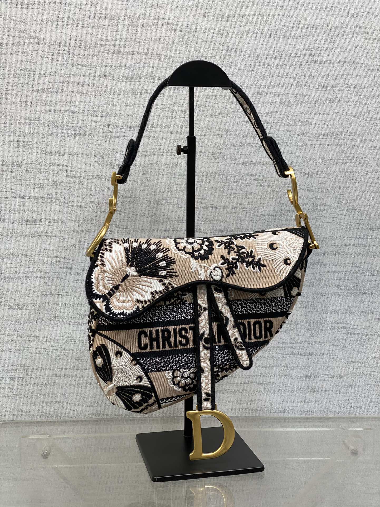 迪D家-Saddle蝴蝶刺繡馬鞍袋 米色