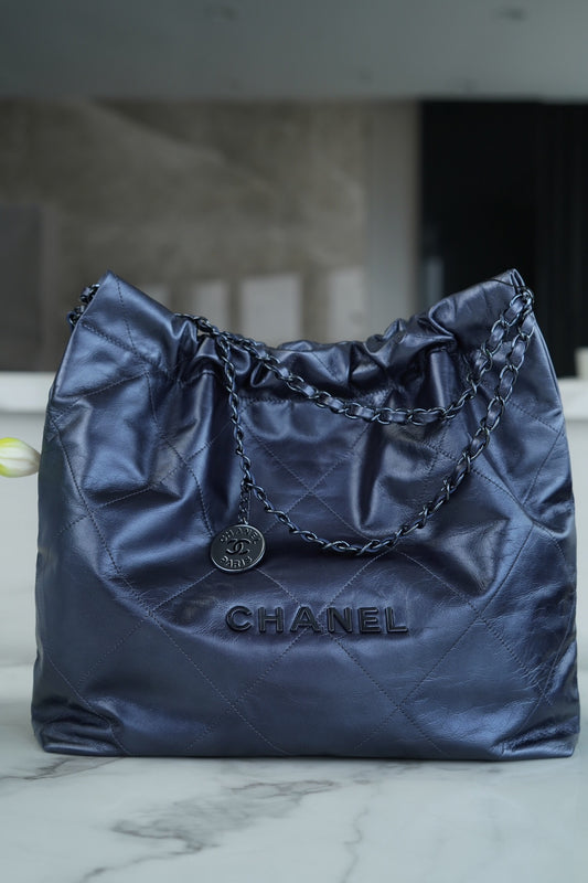 小香家-Chanel 22號手袋 金屬藍中號