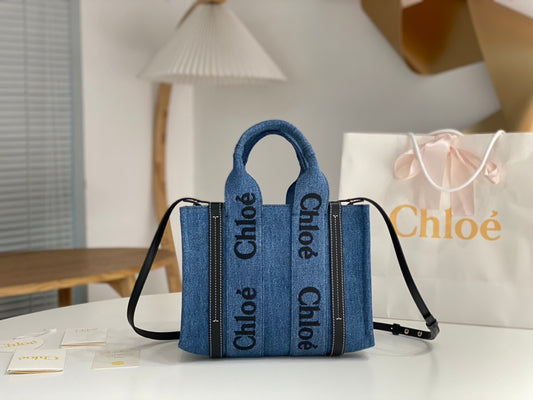 克羅C-2023年早春新款 Woody托特包 丹寧牛仔藍 小號