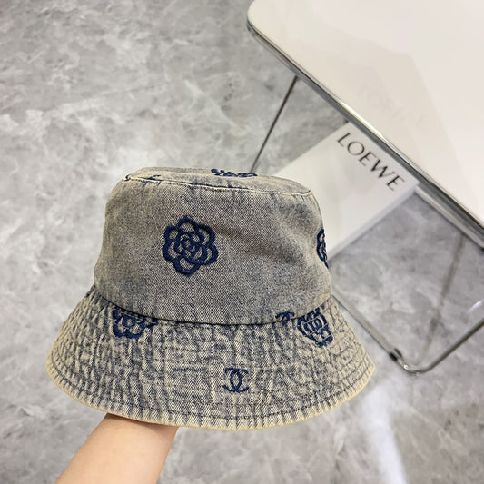 小香家-個性刺繡牛仔漁夫帽 灰色