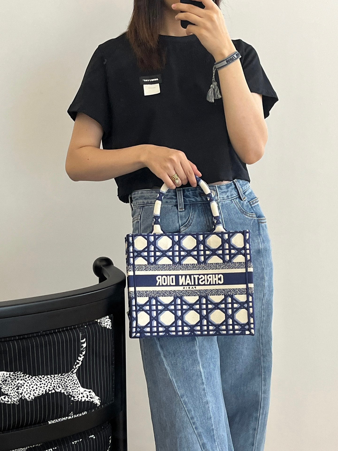 迪D家-2023春夏新款 Tote 藍白拼色 小號