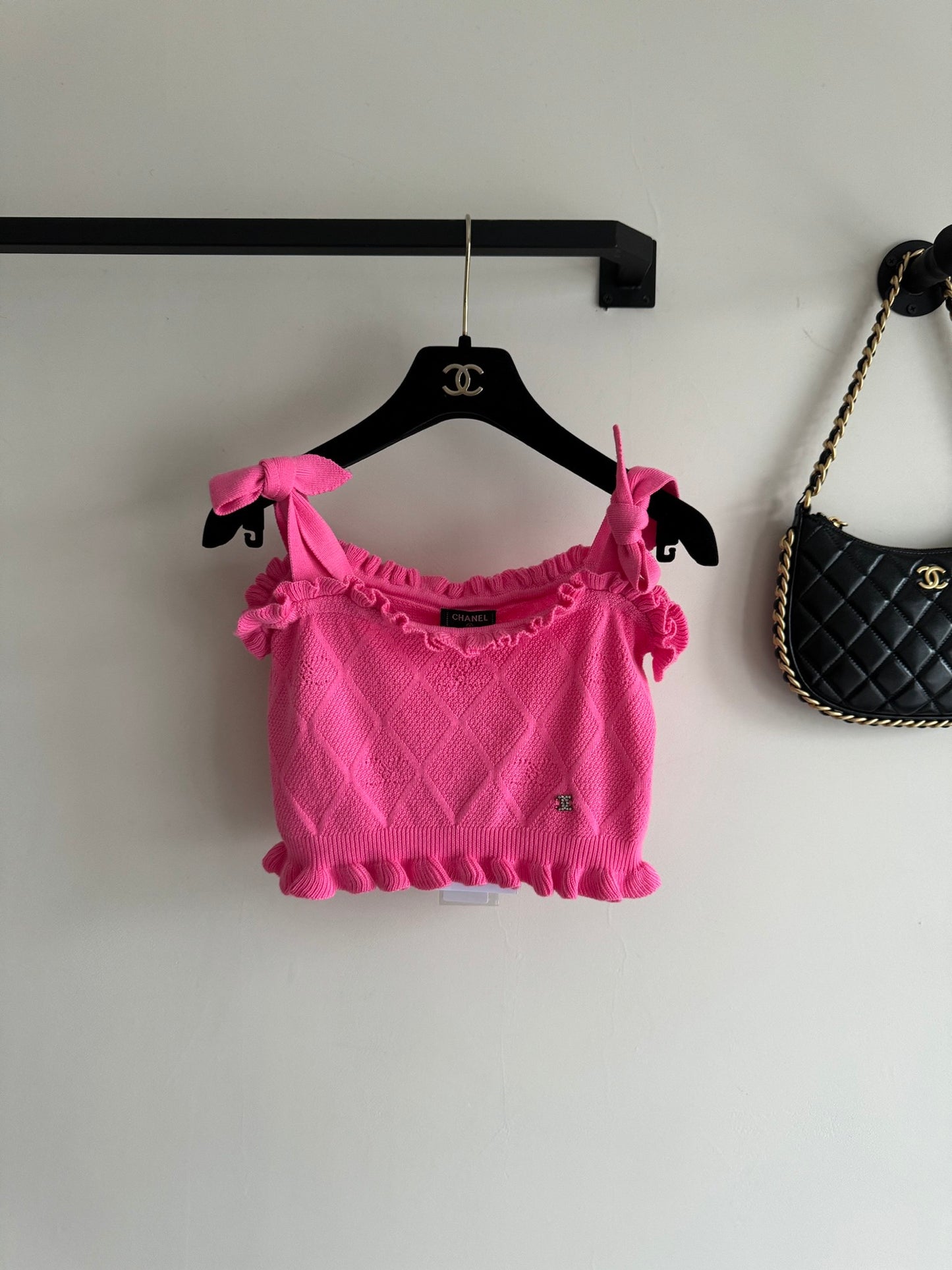 小香風-2403 24早春新款針織短吊帶背心 粉色