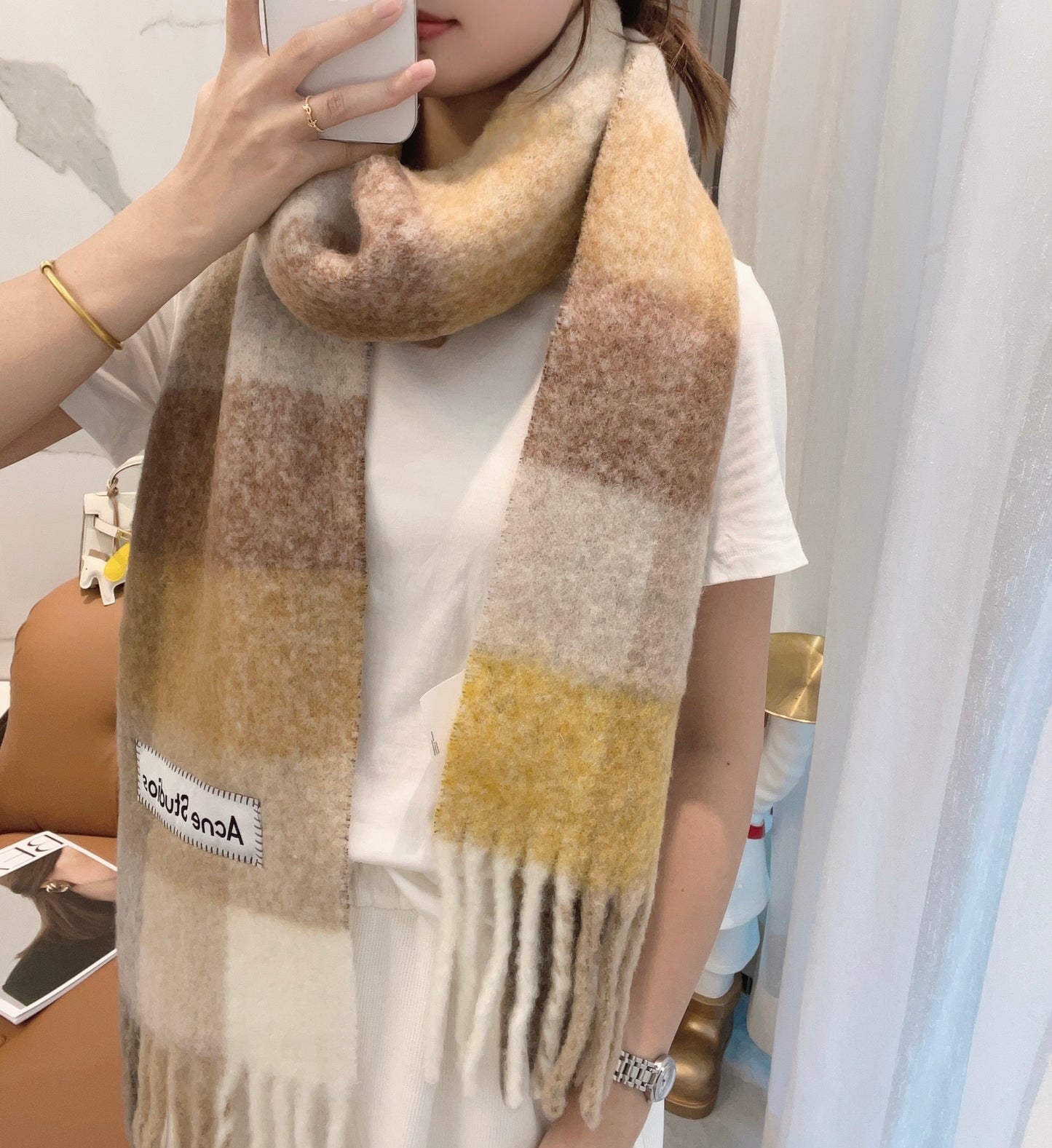 ACNE-2024彩虹圍巾 28*250 薑黃