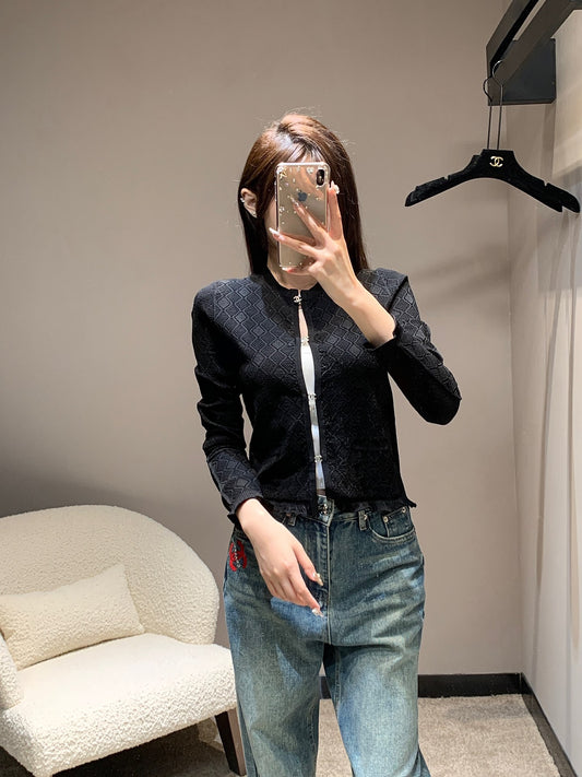 小香家-2403 24早春新款花邊針織開衫 黑色