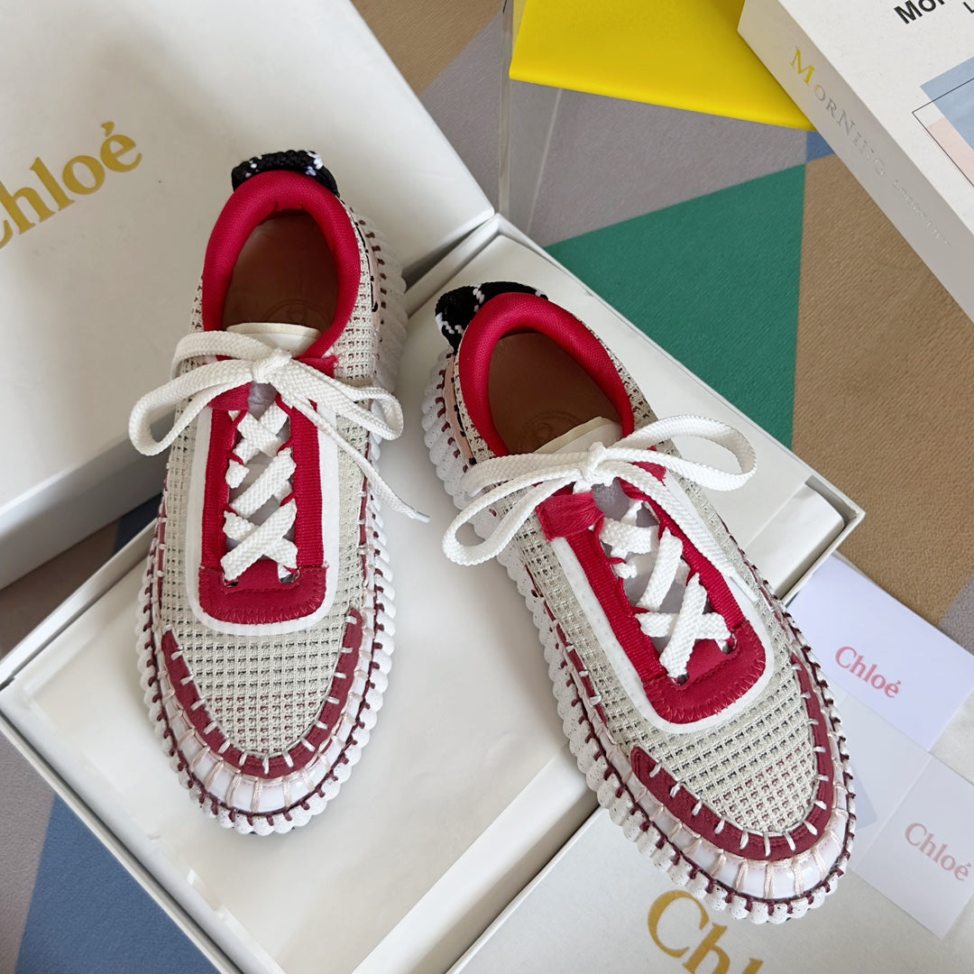 克羅C-Nama sneaker彩虹系列 網面拼色休閒運動鞋 白紅色