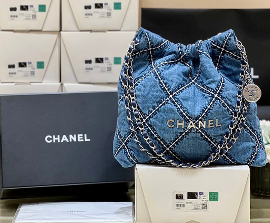 小香家-春夏新款 Chanel 22號手袋 菱格紋縫線牛仔布