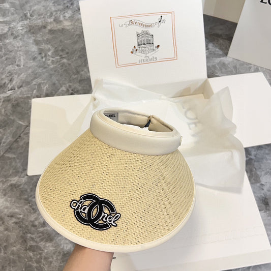 小香家-2024夏季新款編織刺繡Logo遮陽帽 白色