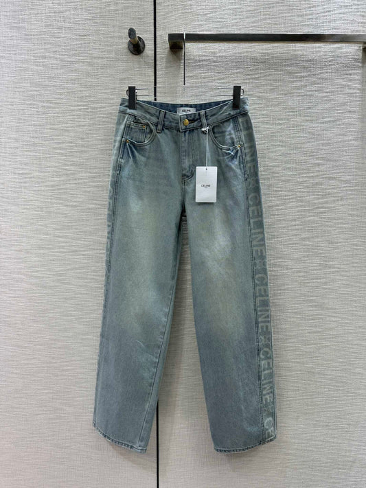 賽C家-2404 撞色logo高腰直筒牛仔褲
