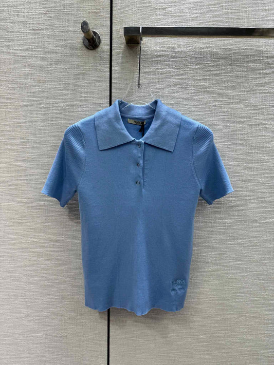 芬F家-2403 24早春最新系列簡約風polo領短袖上衣 藍色