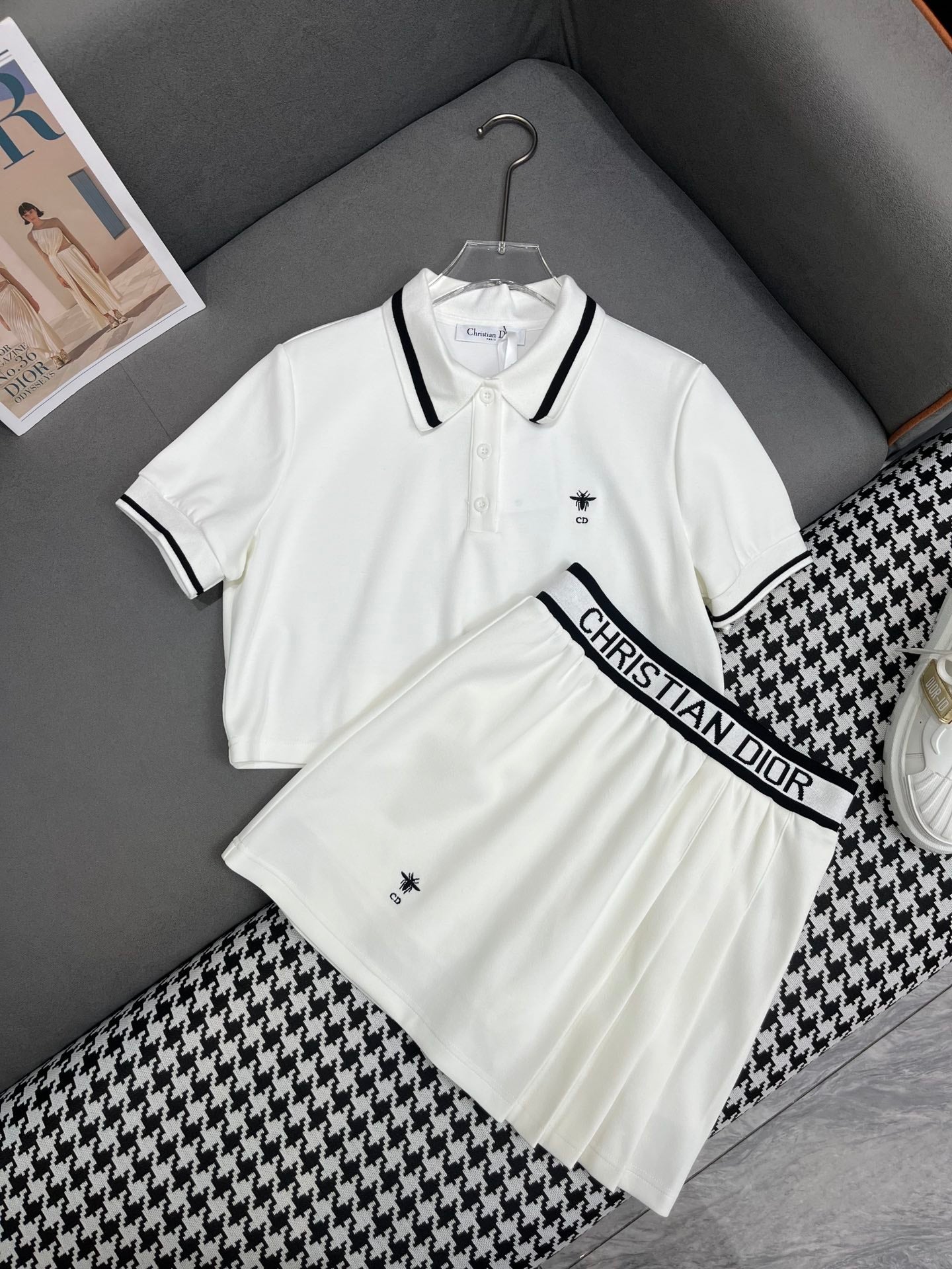 迪D家-2403 24SS春夏新款Polo翻領短袖半裙套裝 白色