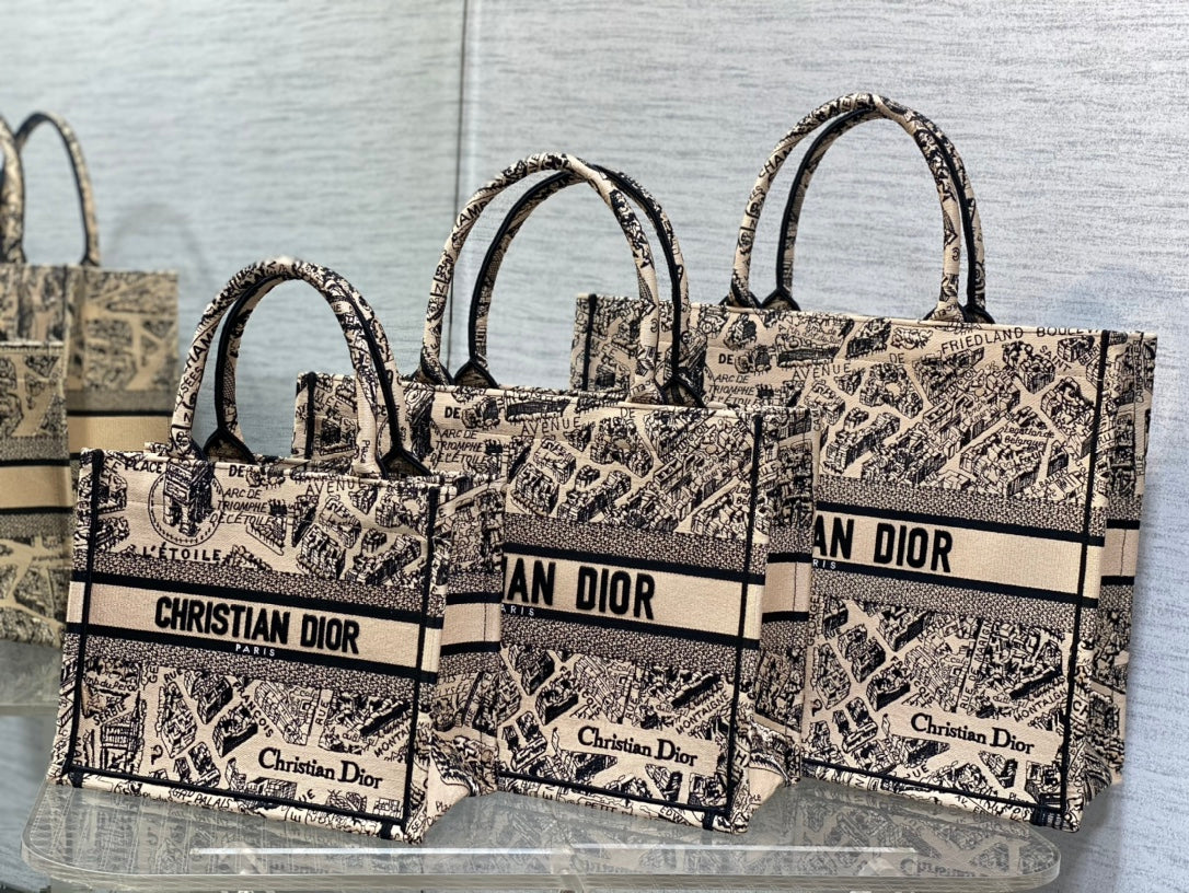 迪D家-Book Tote 2023春夏系列 巴黎地圖刺繡 米白色 中號