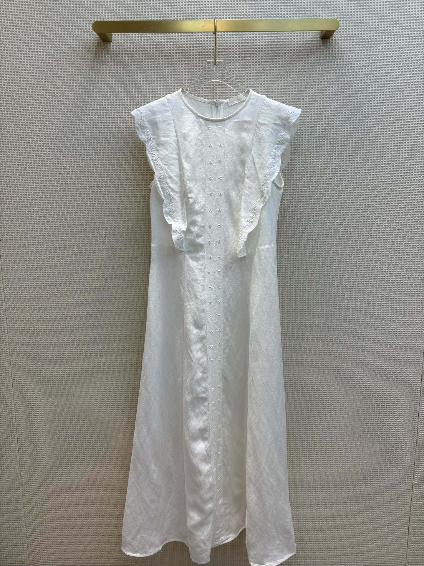 克羅C-2403 24春夏圓領棉麻森系簡約無袖連身裙
