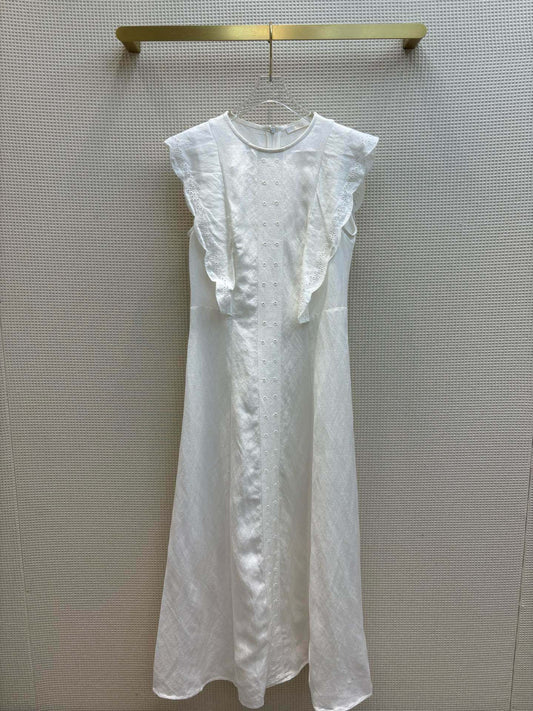 克羅C-2403 24春夏圓領棉麻森系簡約無袖連身裙