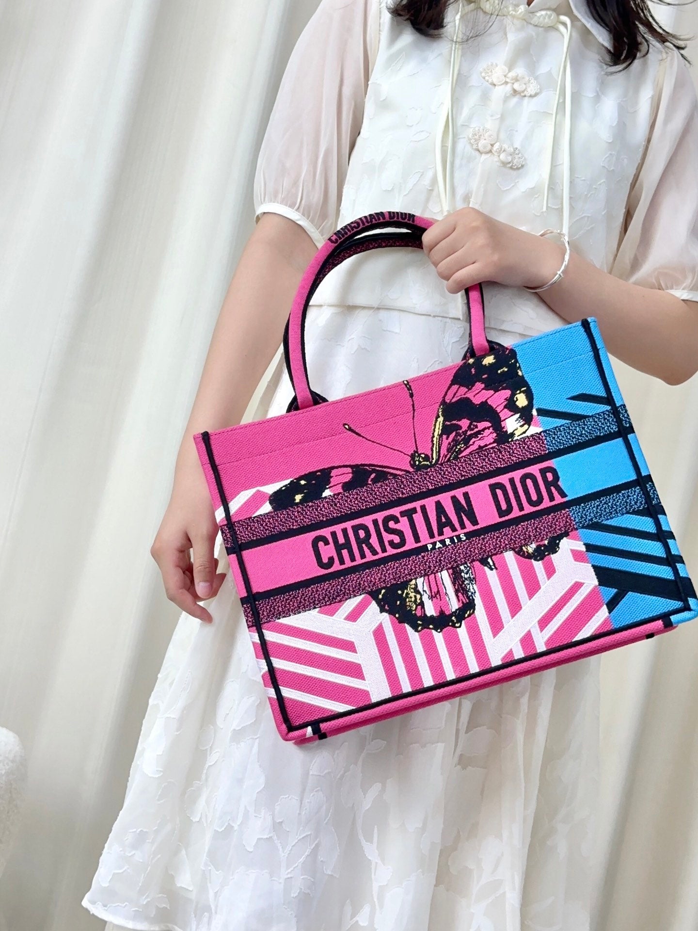 迪D家-Book Tote 玫粉蝴蝶 中號