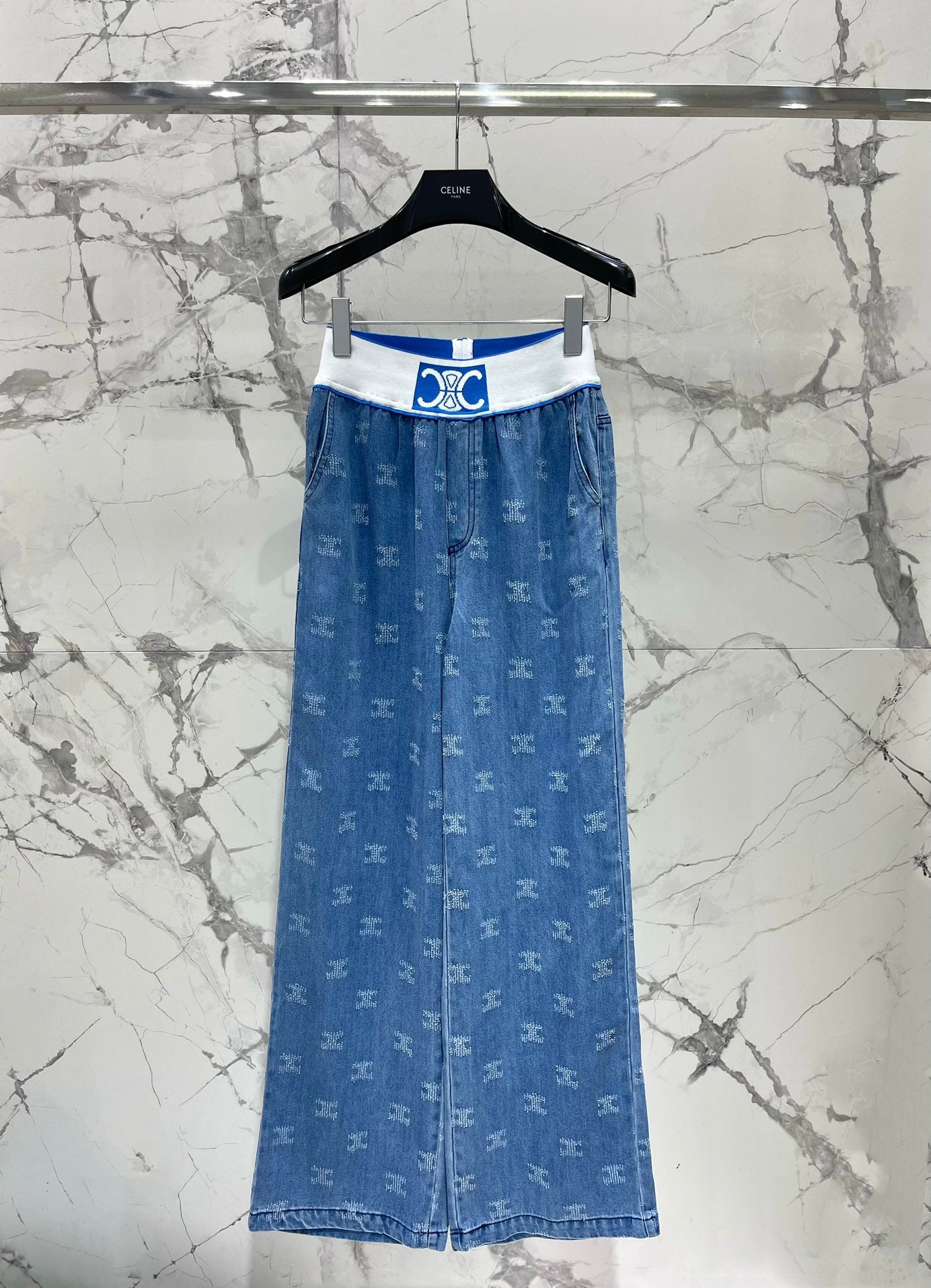 賽C家-2403 24春夏新款春夏天絲寬褲 藍色