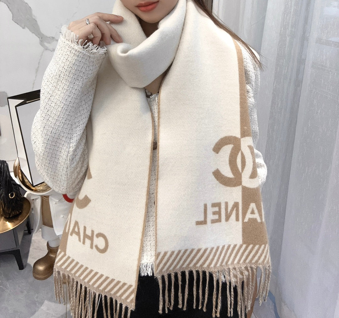 小香家-2024logo拼色圍巾 棕色