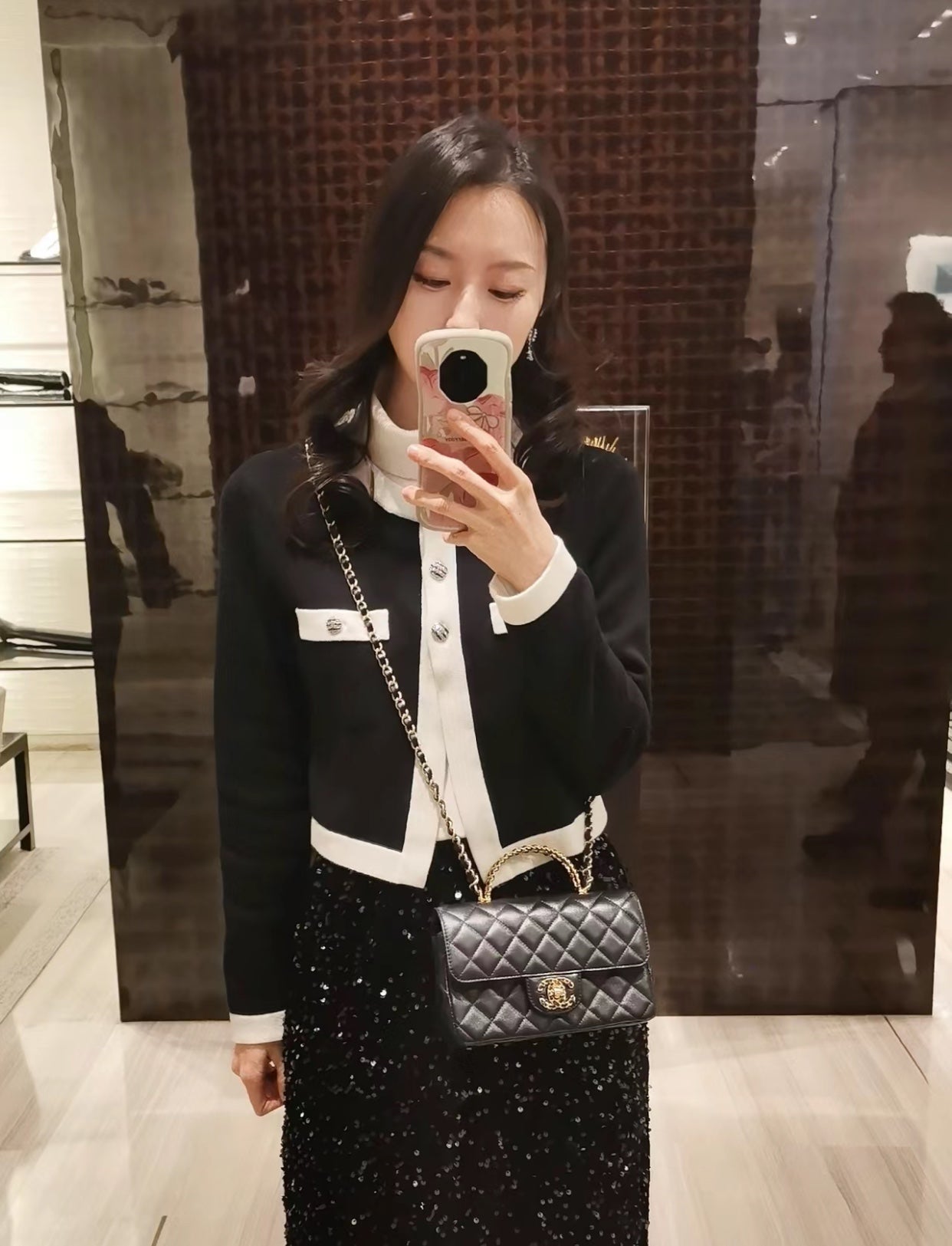 小香家-Chanel CF Mini 經典皮革穿繞雙c Logo 黑色