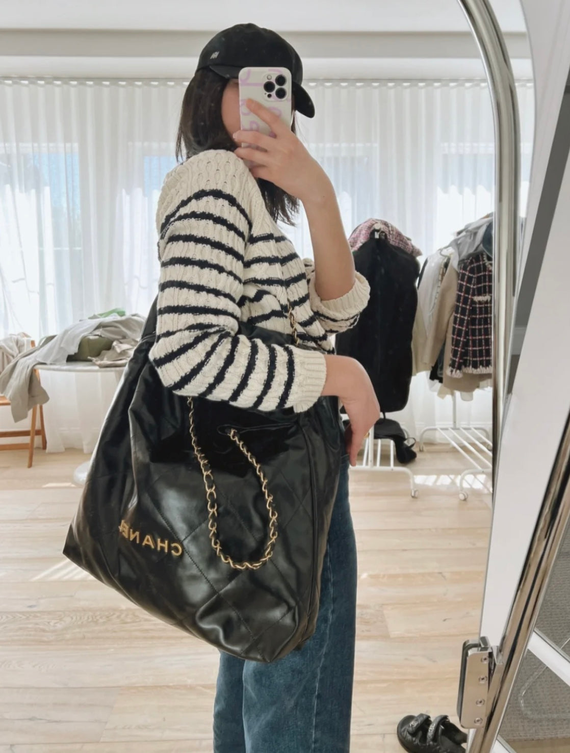 小香家-Chanel 22號手袋 黑金色大號