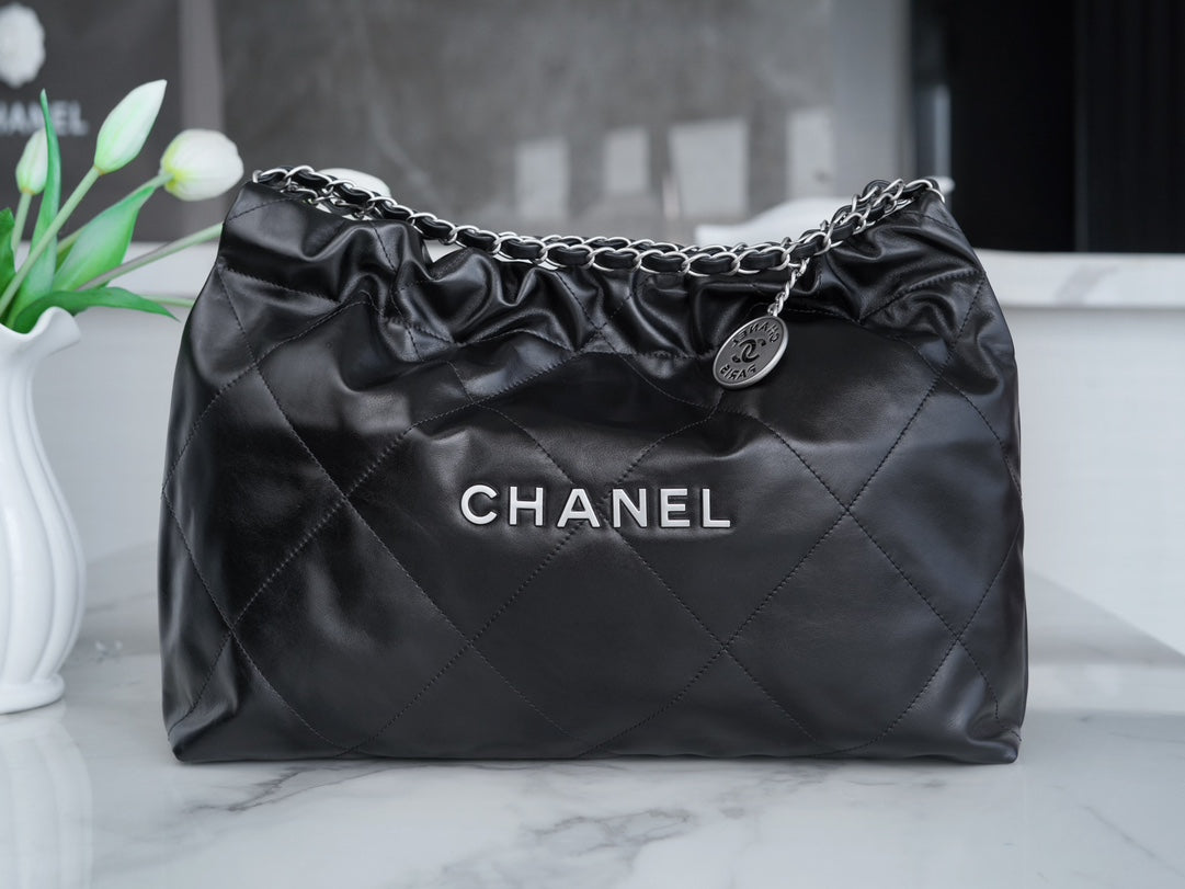 小香家-Chanel 22號手袋 橫版 黑銀色