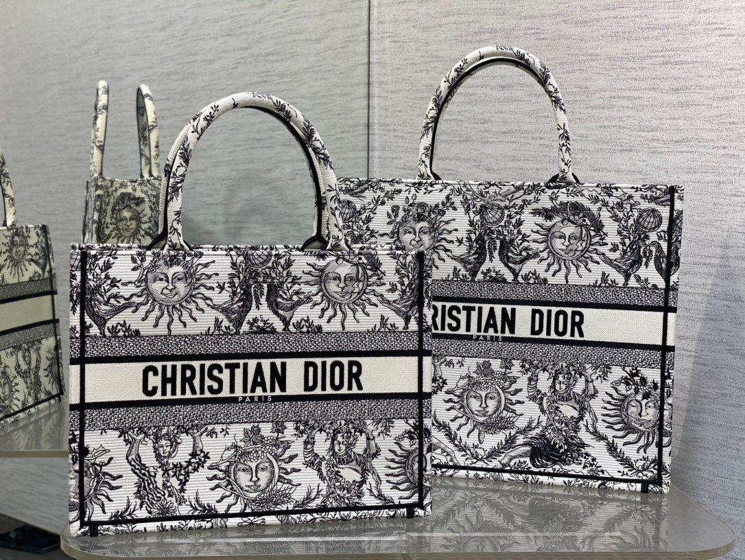 迪D家-2024春夏系列 Book Tote 太陽刺繡 黑白色 大號