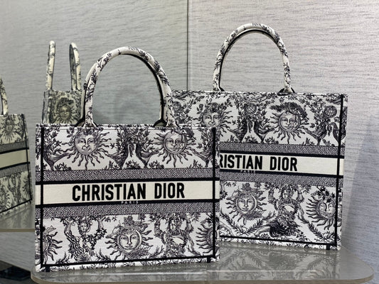 迪D家-2024春夏系列 Book Tote 太陽刺繡 黑白色 大號