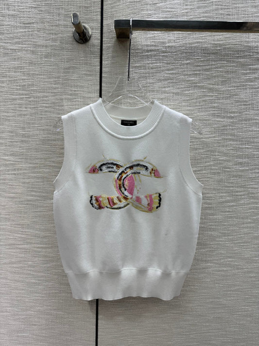 小香家-2403 刺繡針織背心 白色