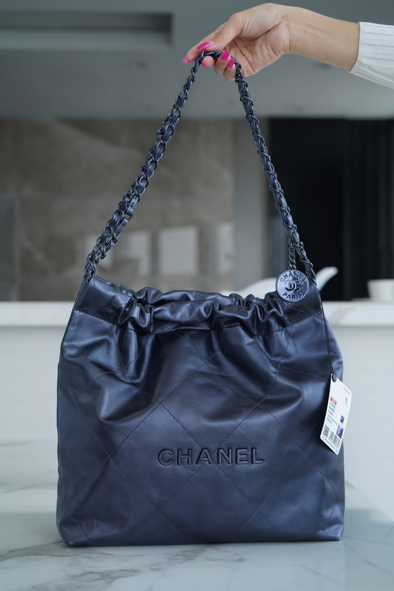 小香家-Chanel 22號手袋 金屬藍小號