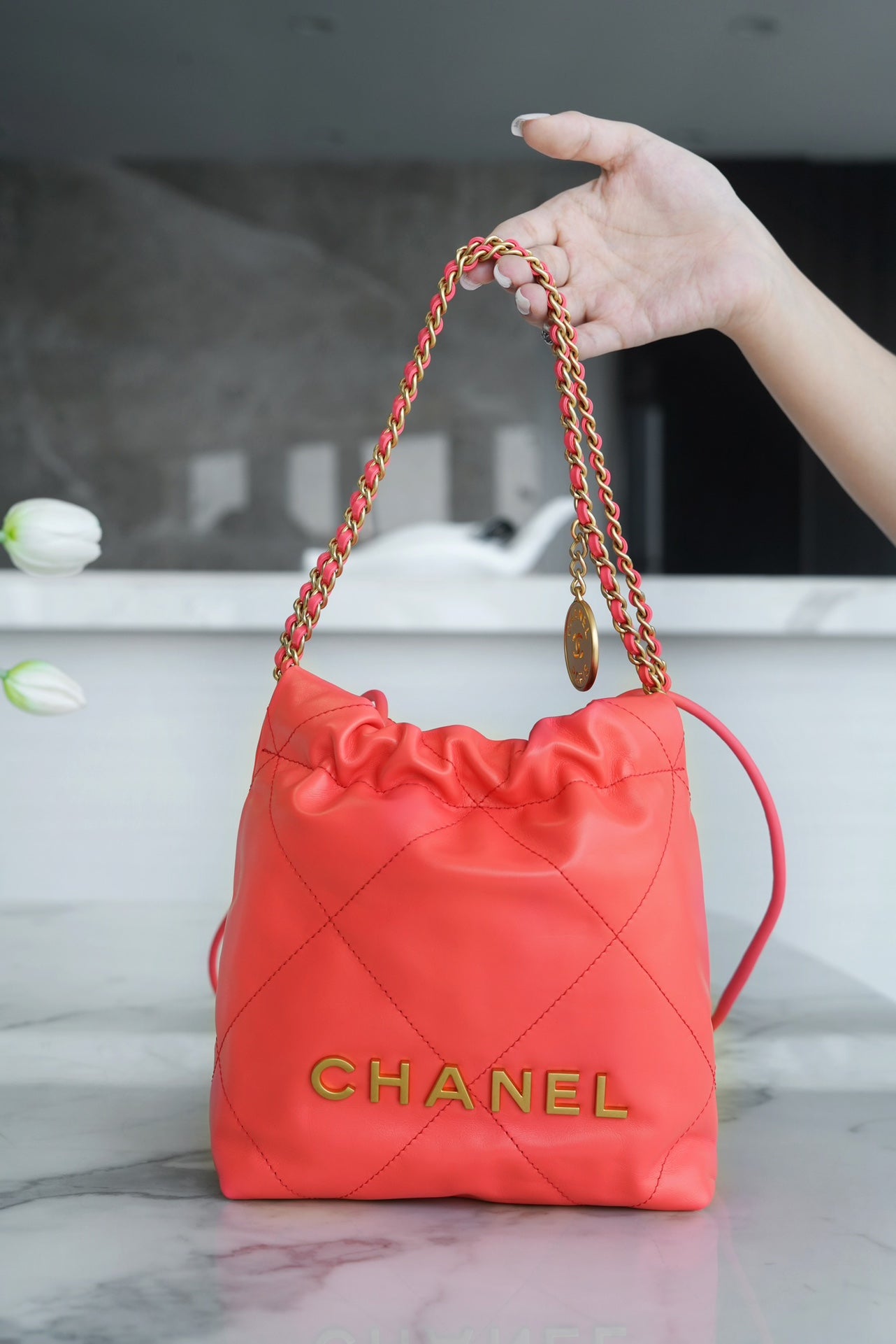 小香家-Chanel 22號手袋 橙紅色 雙鍊條