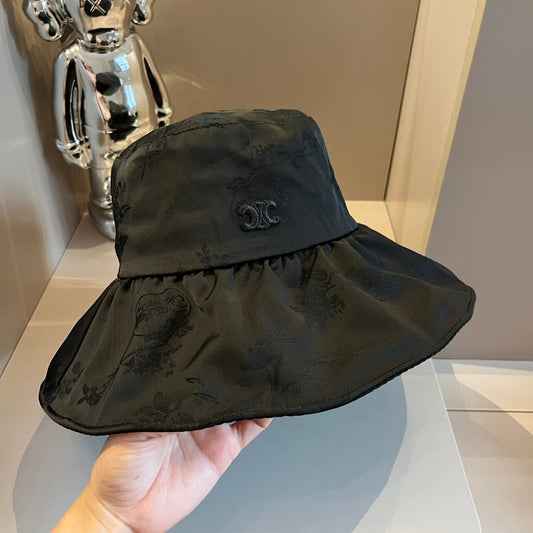 賽C家-新款荷葉邊遮陽帽 黑色