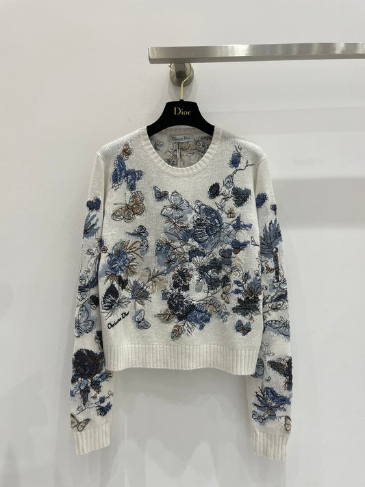 迪D家-2403 新品滿繡蝴蝶花卉羊絨刺繡套頭衫