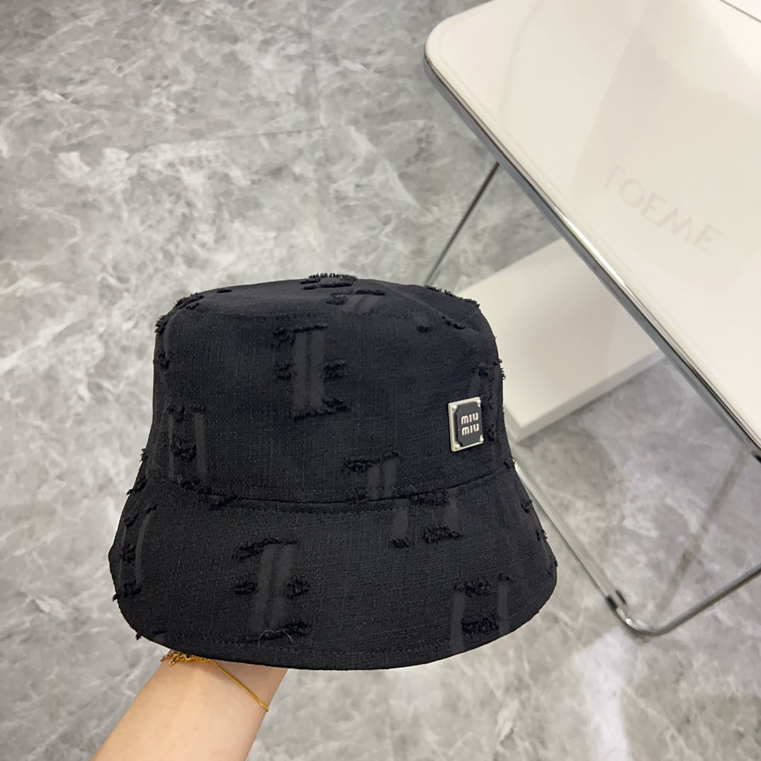 穆M家-2024新款刷破簡約漁夫帽 黑色