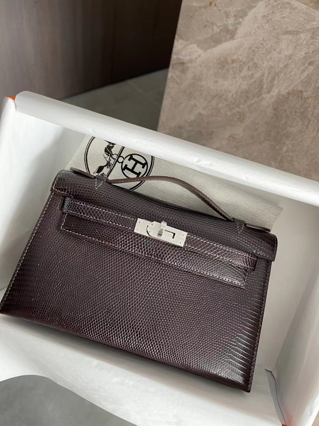 小愛款-Kelly Mini 1代 蜥蜴皮 巧克力 銀扣