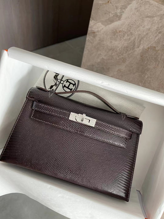 小愛款-Kelly Mini 1代 蜥蜴皮 巧克力 銀扣