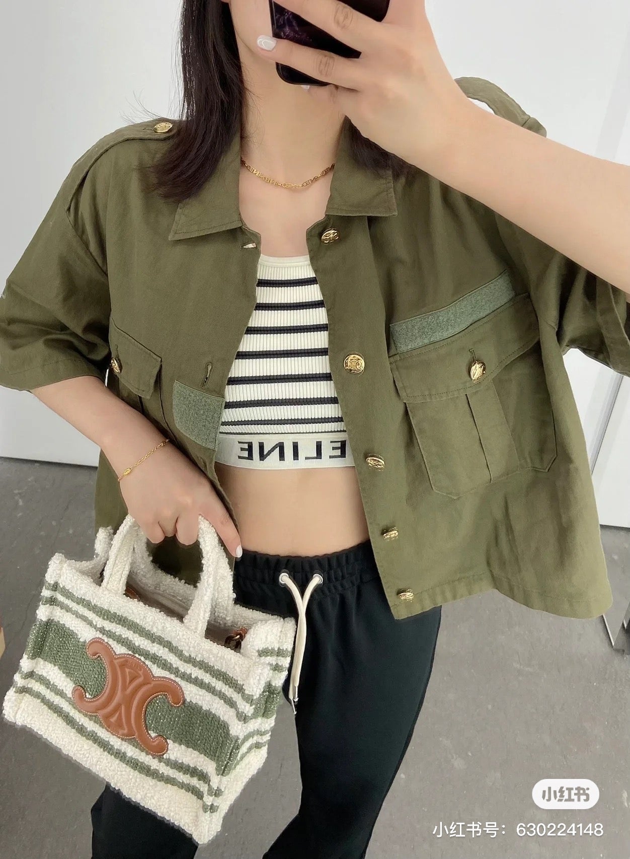 賽c家-新款Cabas Thais 橫條紋牛仔面料 小號