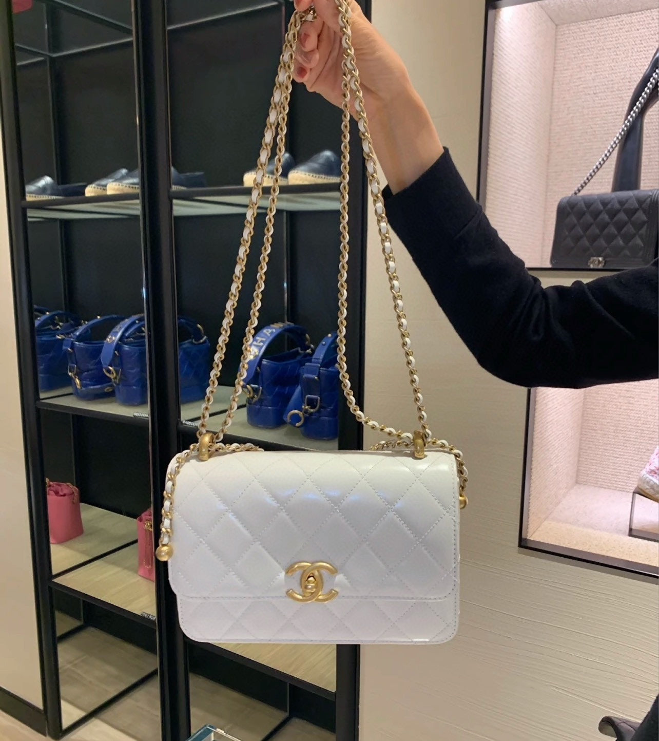 小香家-Chanel 24c雙金球 CF Mini19 白色