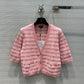 小香家-2403 針織V領小開襟衫 粉色