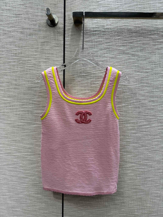 小香家-2403 撞色雙C針織背心 粉色