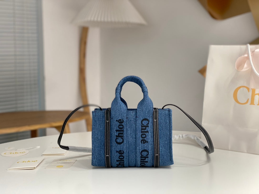 克羅C-2023年早春新款 Woody托特包 丹寧牛仔藍 Mini