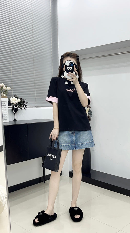 賽C家-2404 24新款甜美系撞色TEE 黑色